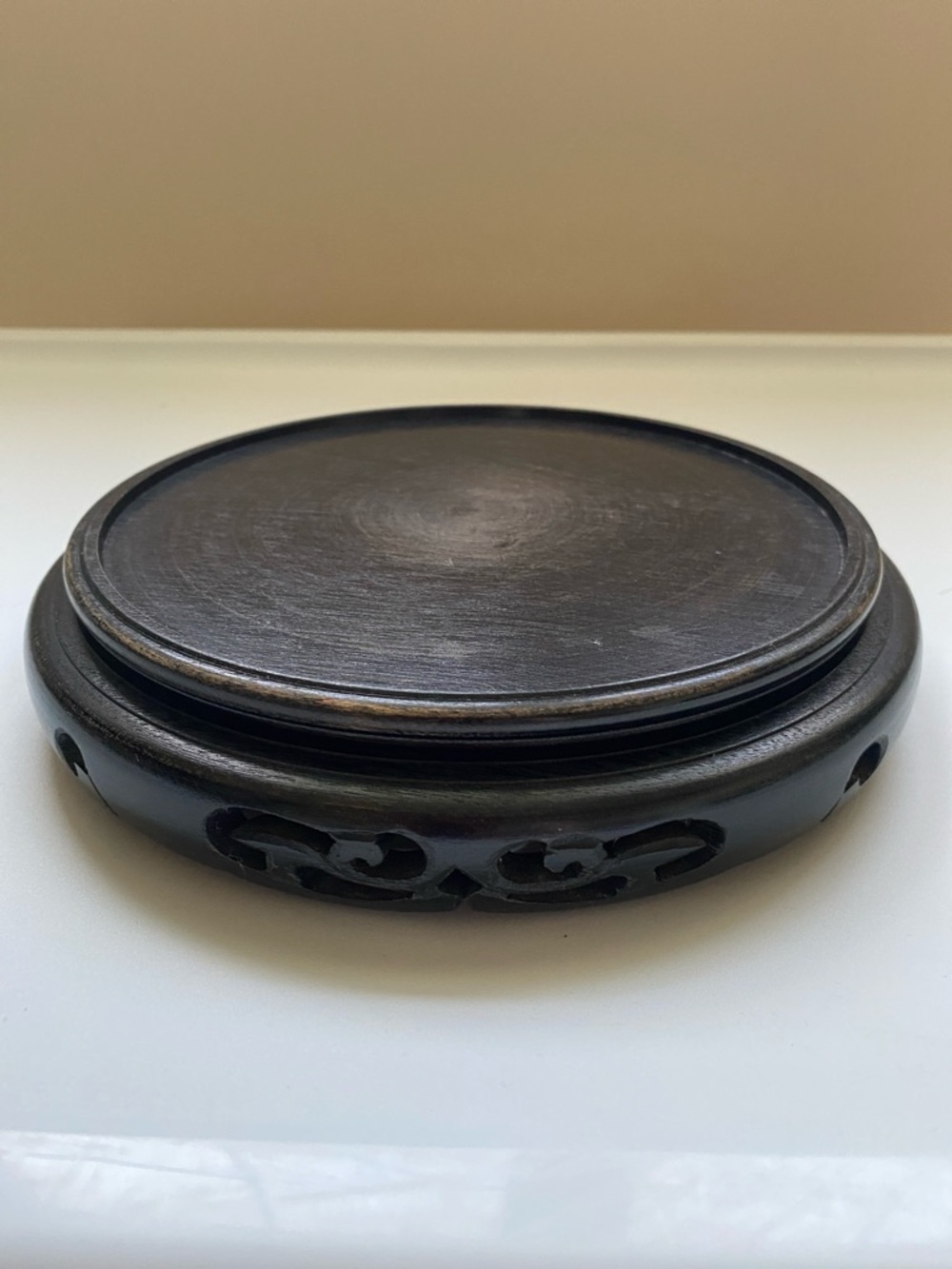 Vintage Chinese Carved Wood Round Display Stand Top Inside Rim 6.5" W - #8